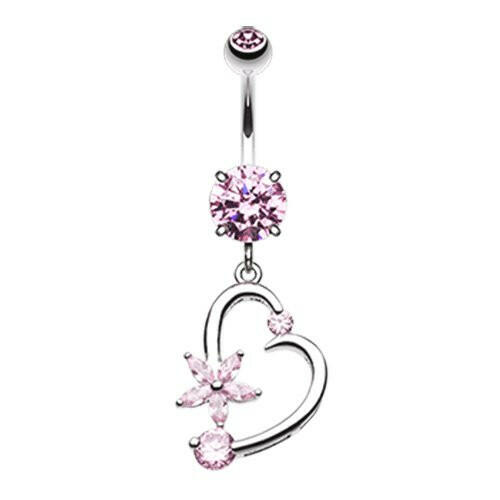 Elegant Cubic Zirconia Star and Heart Belly Button Ring Navel Ring Impulse Piercings Light Pink