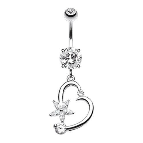 Elegant Cubic Zirconia Star and Heart Belly Button Ring Navel Ring Impulse Piercings Clear