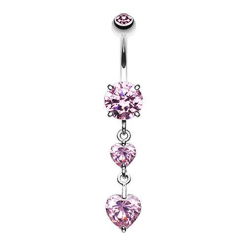 Elegant Double Hearts Cubic Zirconia Belly Button Ring Navel Ring Impulse Piercings Pink