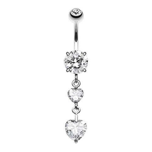 Elegant Double Hearts Cubic Zirconia Belly Button Ring Navel Ring Impulse Piercings Clear