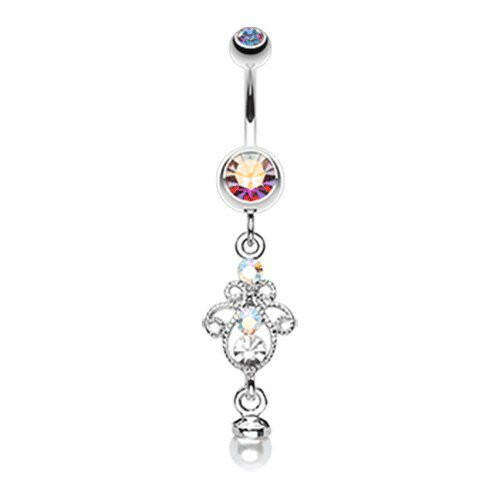 Elegant Jeweled Pearl Dangle Belly Button Ring Navel Ring Impulse Piercings