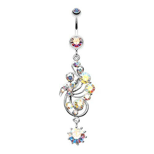 Elegant Journey Vine Swirl Belly Button Ring Navel Ring Impulse Piercings Aurora Borealis