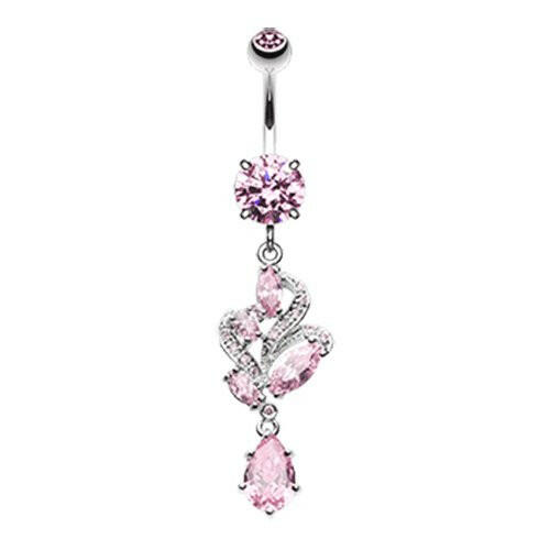 Elegant Luster Vines Cubic Zirconia Belly Button Ring Navel Ring Impulse Piercings Pink