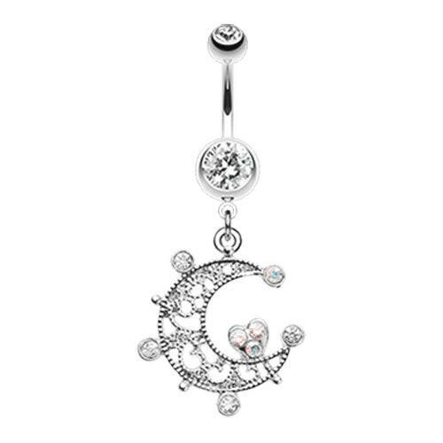 Elegant Sparkle Moon Belly Button Ring Navel Ring Impulse Piercings Clear