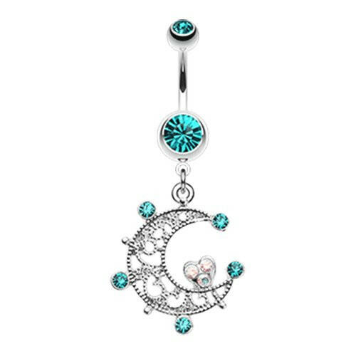 Elegant Sparkle Moon Belly Button Ring Navel Ring Impulse Piercings Teal