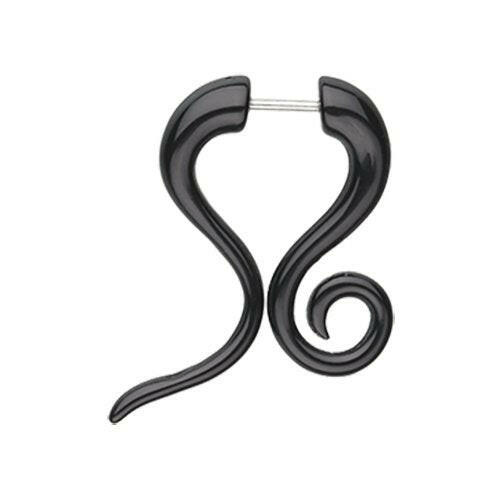 Elegant Swirl Fake Hanging Taper Fake Plug Earrings Impulse Piercings 18 gauge(1mm) Black