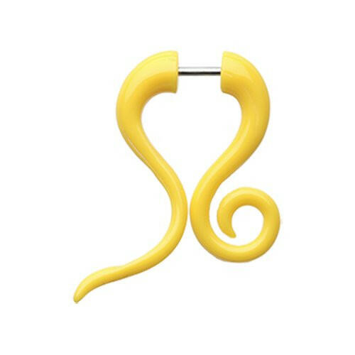 Elegant Swirl Fake Hanging Taper Fake Plug Earrings Impulse Piercings 18 gauge(1mm) Yellow