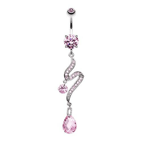 Elegant Swirl Sparkle Cubic Zirconia Belly Button Ring Navel Ring Impulse Piercings Pink