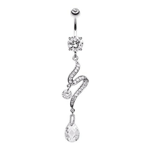 Elegant Swirl Sparkle Cubic Zirconia Belly Button Ring Navel Ring Impulse Piercings Clear