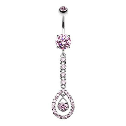 Elegant Teardrop Sparkle Cubic Zirconia Belly Button Ring Navel Ring Impulse Piercings Pink