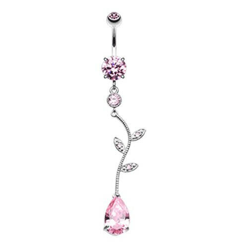 Elegant Vine Drop Cubic Zirconia Belly Button Ring Navel Ring Impulse Piercings Pink