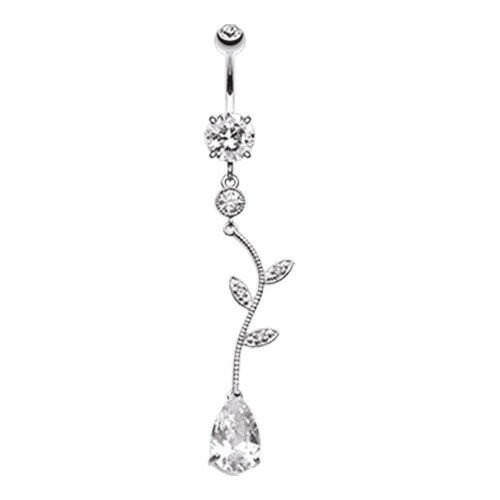 Elegant Vine Drop Cubic Zirconia Belly Button Ring Navel Ring Impulse Piercings Clear