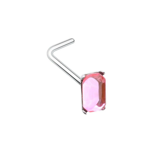 Emerald Cut Rectangle Shape Gem L-Shaped Nose Ring Impulse Piercings Pink