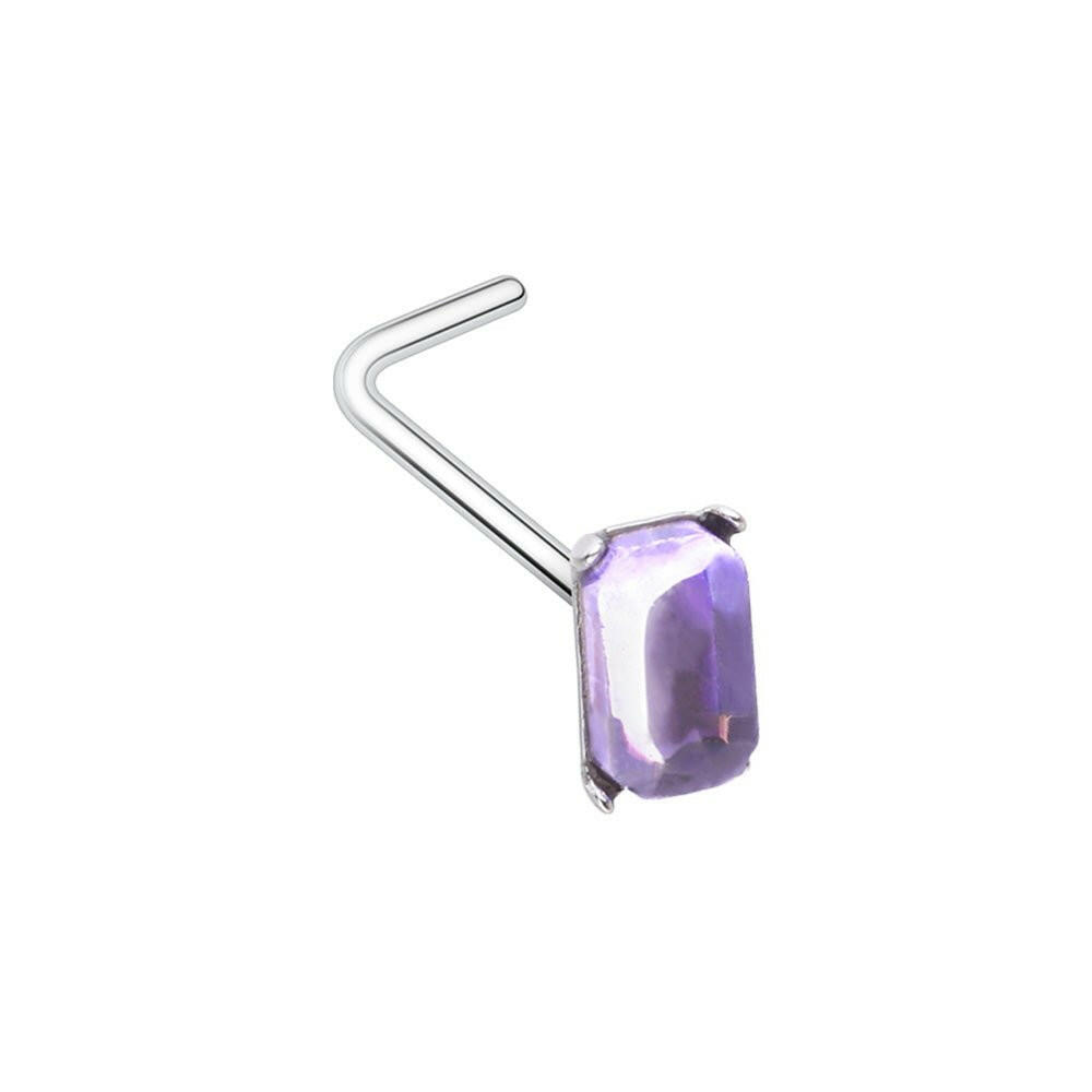 Emerald Cut Rectangle Shape Gem L-Shaped Nose Ring Impulse Piercings Purple