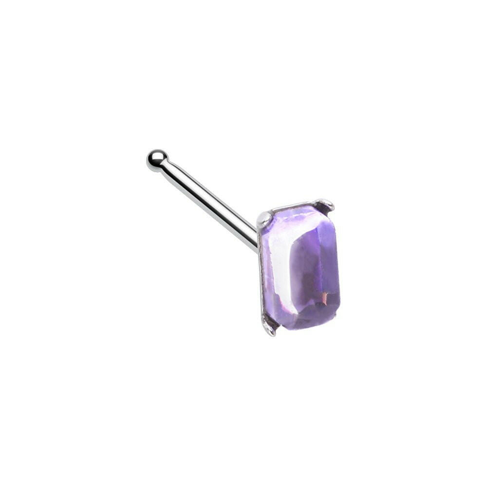 Emerald Cut Rectangle Shape Gem Nose Stud Ring Impulse Piercings Purple