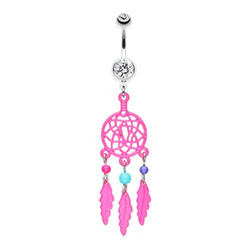 Enchanted Links Dream Catcher Belly Button Ring Navel Ring Impulse Piercings Pink