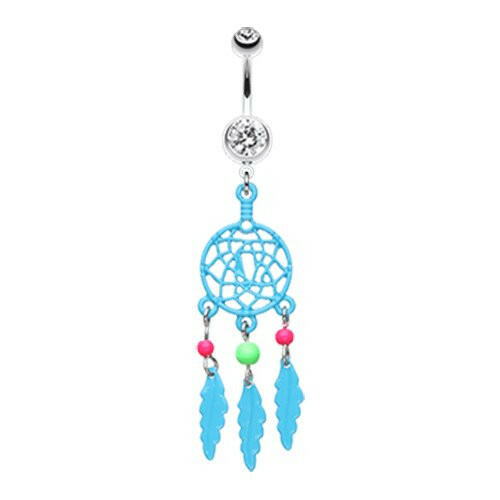 Enchanted Links Dream Catcher Belly Button Ring Navel Ring Impulse Piercings Teal