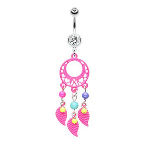 Enchanted Loop Dream Catcher Belly Button Ring Navel Ring Impulse Piercings Pink