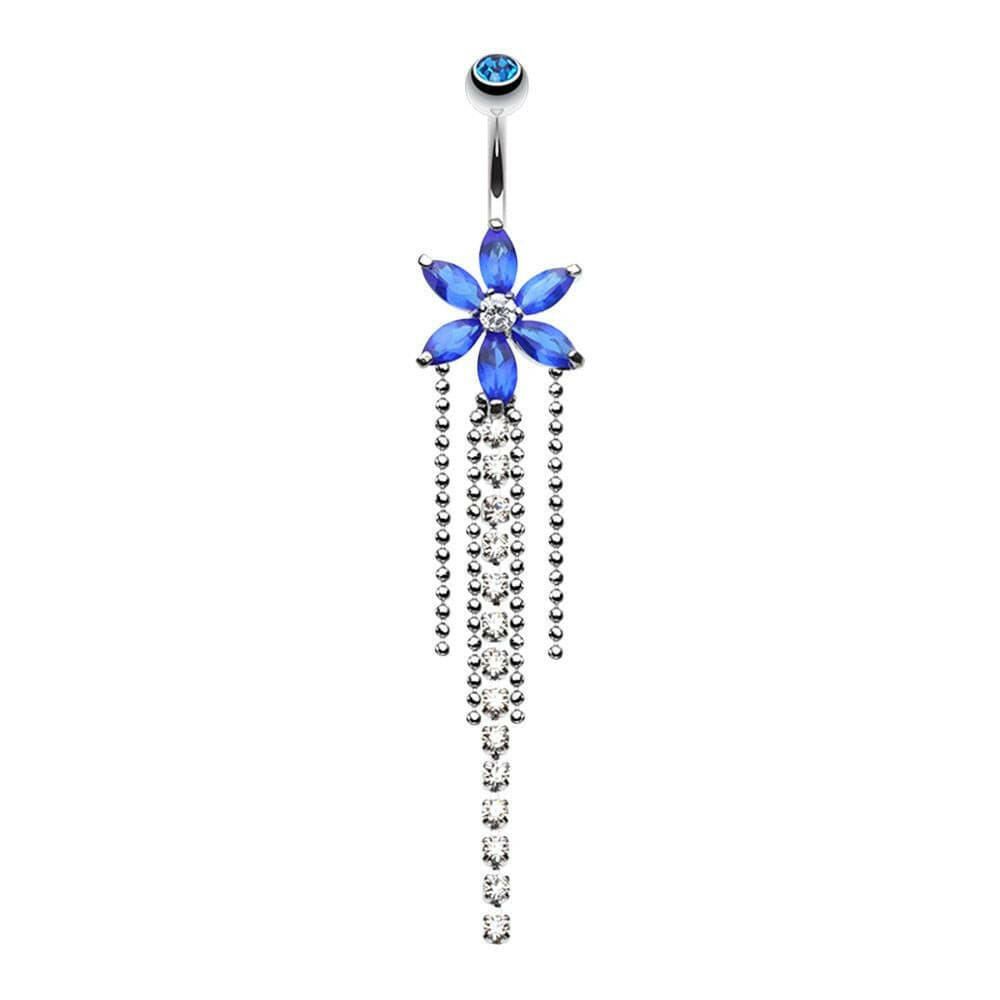 Enchanting Flower Chandelier Shower Cubic Zirconia Belly Button Ring Navel Ring Impulse Piercings Blue