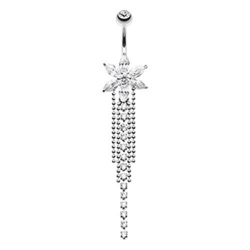 Enchanting Flower Chandelier Shower Cubic Zirconia Belly Button Ring Navel Ring Impulse Piercings Clear