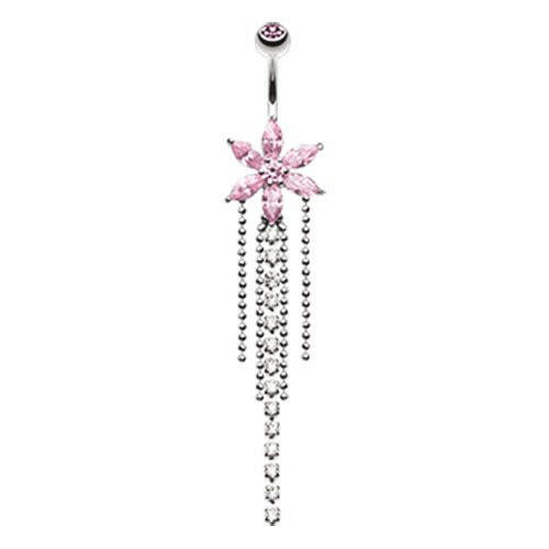 Enchanting Flower Chandelier Shower Cubic Zirconia Belly Button Ring Navel Ring Impulse Piercings Pink