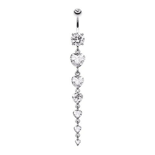 Enchanting Heart Cascade Cubic Zirconia Belly Button Ring Navel Ring Impulse Piercings Clear