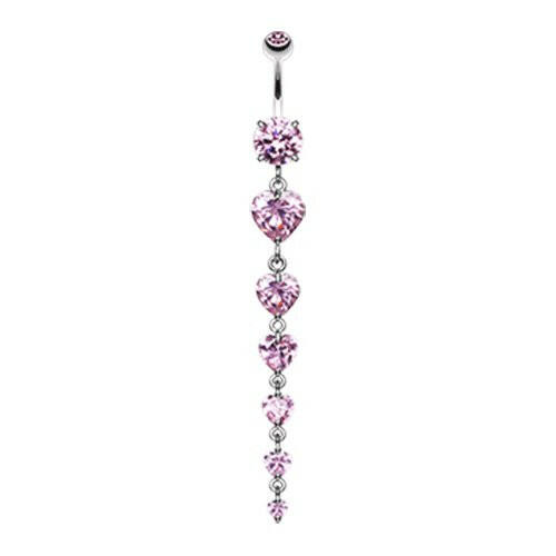 Enchanting Heart Cascade Cubic Zirconia Belly Button Ring Navel Ring Impulse Piercings Pink