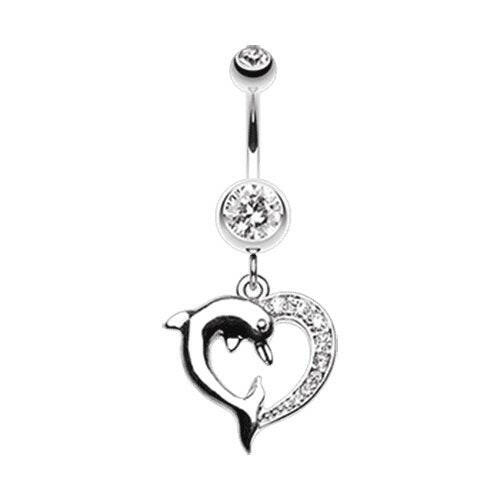 Enchanting Heart Dolphin Belly Button Ring Navel Ring Impulse Piercings Clear