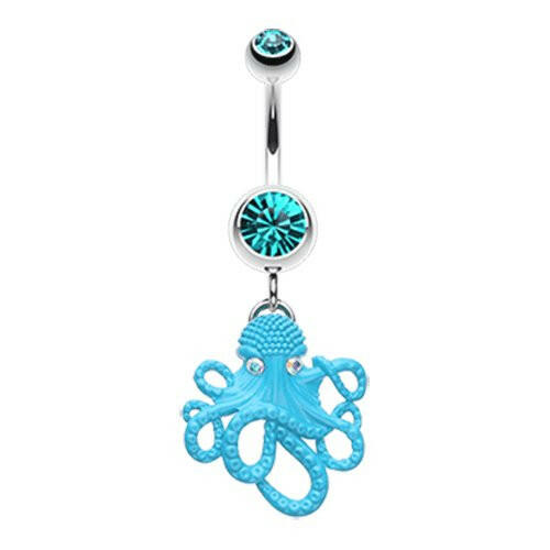 Evil Octopus Belly Button Ring Navel Ring Impulse Piercings Teal