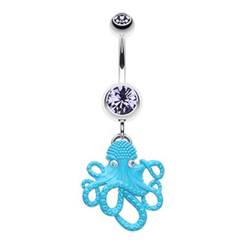 Evil Octopus Belly Button Ring Navel Ring Impulse Piercings Tanzanite