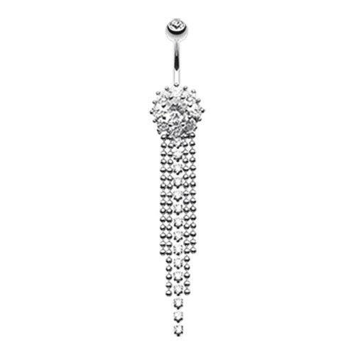 Exquisite Flower Bedazzled Cascading Cubic Zirconia Belly Button Ring Navel Ring Impulse Piercings Clear