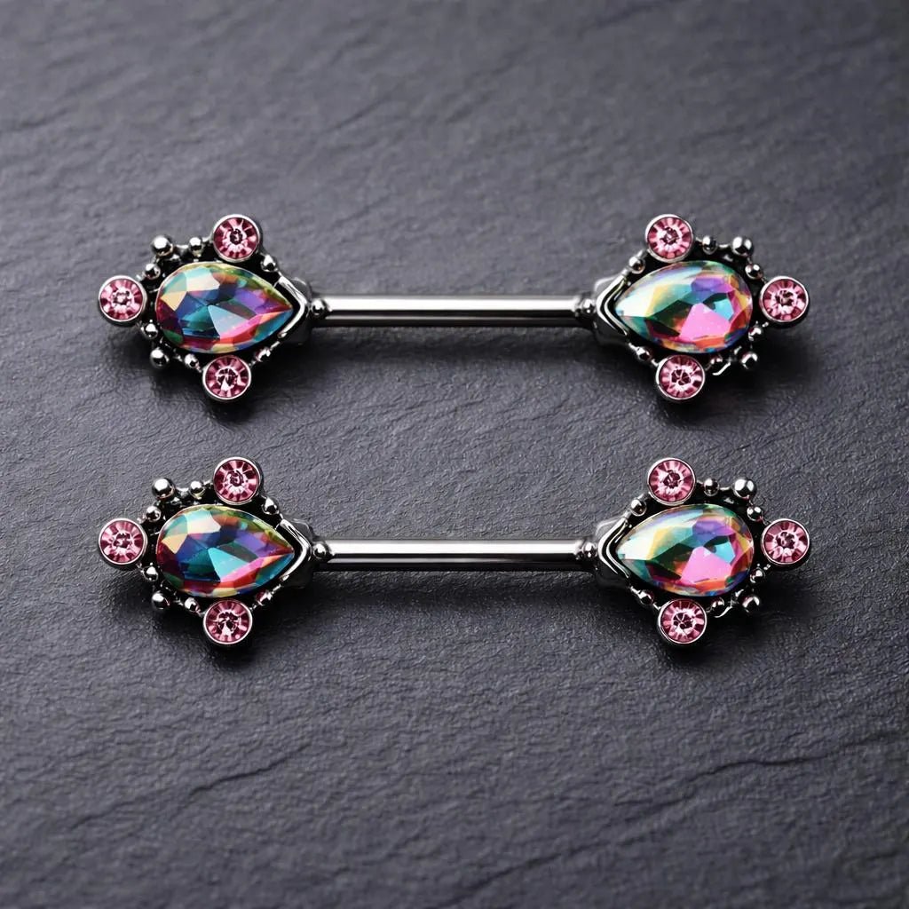 Exquisite Teardrop CZ Nipple Bars in Luxurious Stainless Steel Design Nipple Ring Skin Metals Rainbow