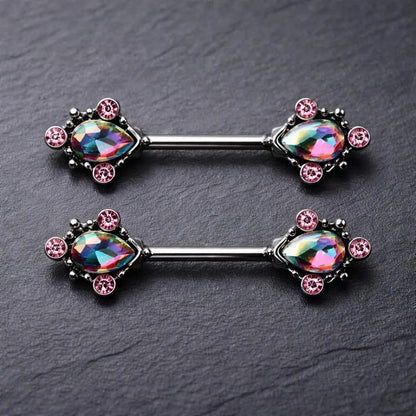 Exquisite Teardrop CZ Nipple Bars in Luxurious Stainless Steel Design Nipple Ring Skin Metals Rainbow