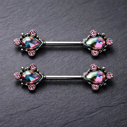 Exquisite Teardrop CZ Nipple Bars in Luxurious Stainless Steel Design Nipple Ring Skin Metals Rainbow