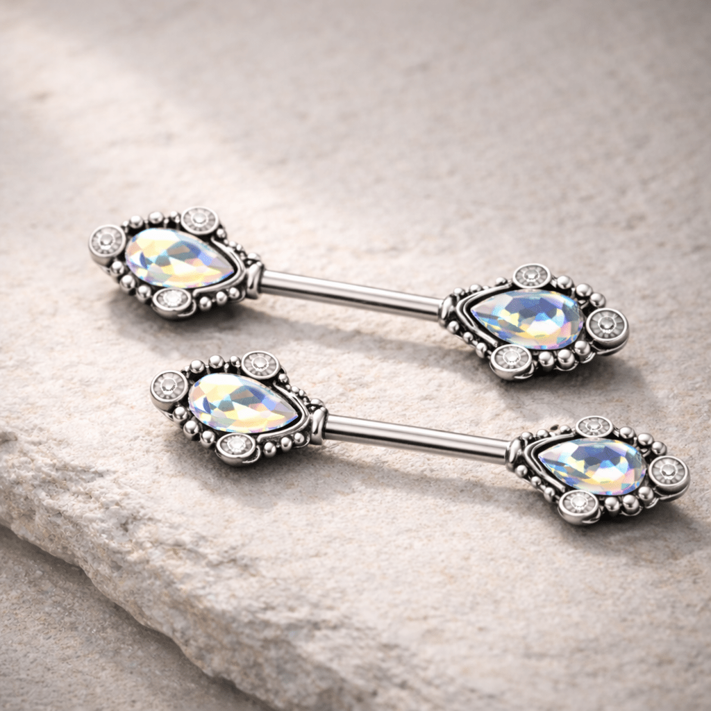 Exquisite Teardrop CZ Nipple Bars in Luxurious Stainless Steel Design Nipple Ring Skin Metals