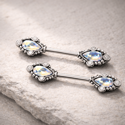 Exquisite Teardrop CZ Nipple Bars in Luxurious Stainless Steel Design Nipple Ring Skin Metals