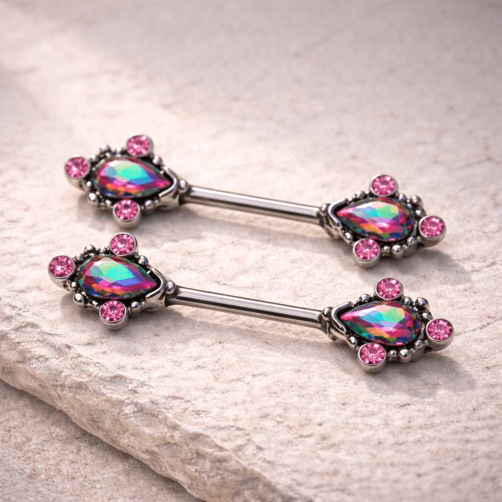 Exquisite Teardrop CZ Nipple Bars in Luxurious Stainless Steel Design Nipple Ring Skin Metals