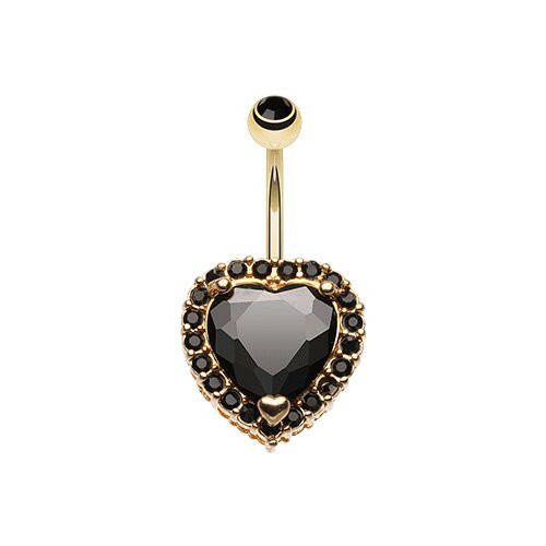 Extravagant Cubic Zirconia Heart Gem Belly Button Ring Navel Ring Impulse Piercings Black