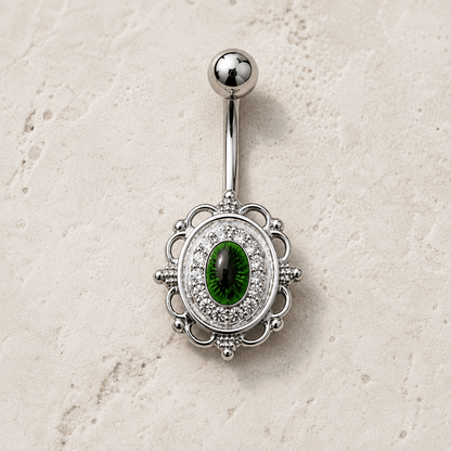 Eye on the mirror navel ring 14G, green eye CZ mirror 316L stainless steel belly ring