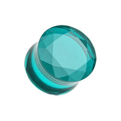 Faceted Pyrex Glass Gemstone Double Flared Ear Gauge Plug Earrings Plug Earrings Impulse Piercings 8 GA (3.2mm) Teal