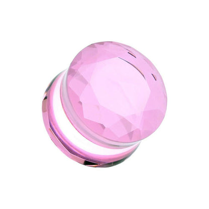 Faceted Pyrex Glass Gemstone Double Flared Ear Gauge Plug Earrings Plug Earrings Impulse Piercings 1/2" (12.5mm) Pink