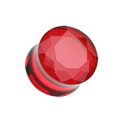 Faceted Pyrex Glass Gemstone Double Flared Ear Gauge Plug Earrings Plug Earrings Impulse Piercings 8 GA (3.2mm) Red