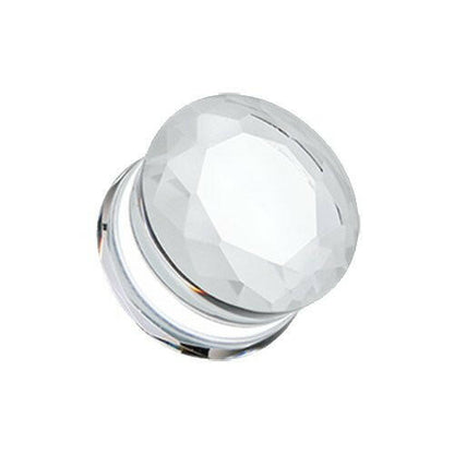 Faceted Pyrex Glass Gemstone Double Flared Ear Gauge Plug Earrings Plug Earrings Impulse Piercings 8 GA (3.2mm) Clear