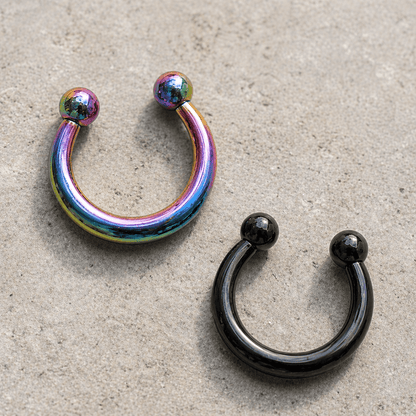 Fake Septum Ring 10G Horseshoe No Piercing PVD Stainless Steel Removable Balls