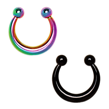Fake Septum Ring 10G Horseshoe No Piercing PVD Stainless Steel Removable Balls
