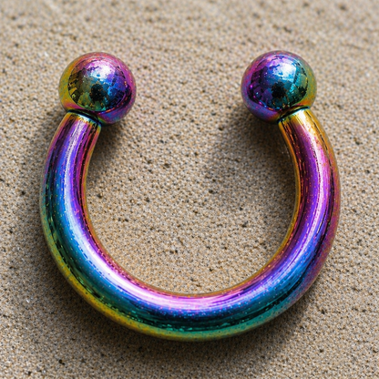 Fake Septum Ring 10G Horseshoe No Piercing PVD Stainless Steel Removable Balls