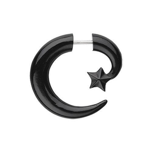 Falling Star Fake Hanging Taper Fake Plug Earrings Impulse Piercings 18 gauge(1mm) Black