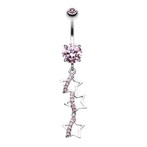 Falling Stars Cubic Zirconia Belly Button Ring Navel Ring Impulse Piercings Pink