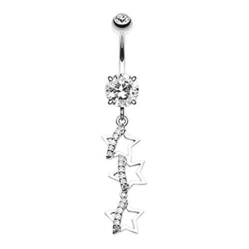 Falling Stars Cubic Zirconia Belly Button Ring Navel Ring Impulse Piercings Clear