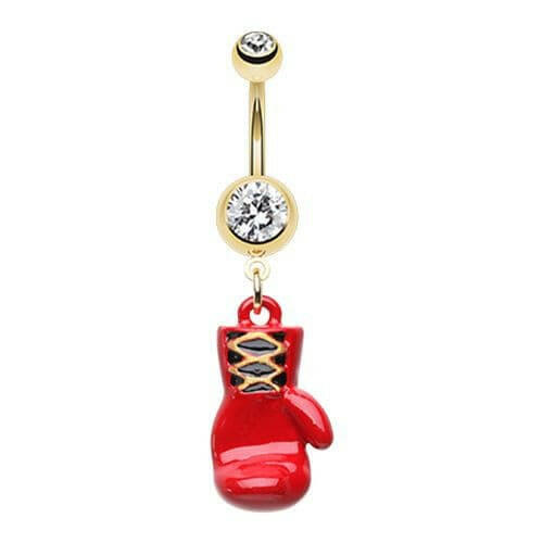 Fight For What You Love Boxing Glove Belly Button Ring Navel Ring Impulse Piercings Clear/Red